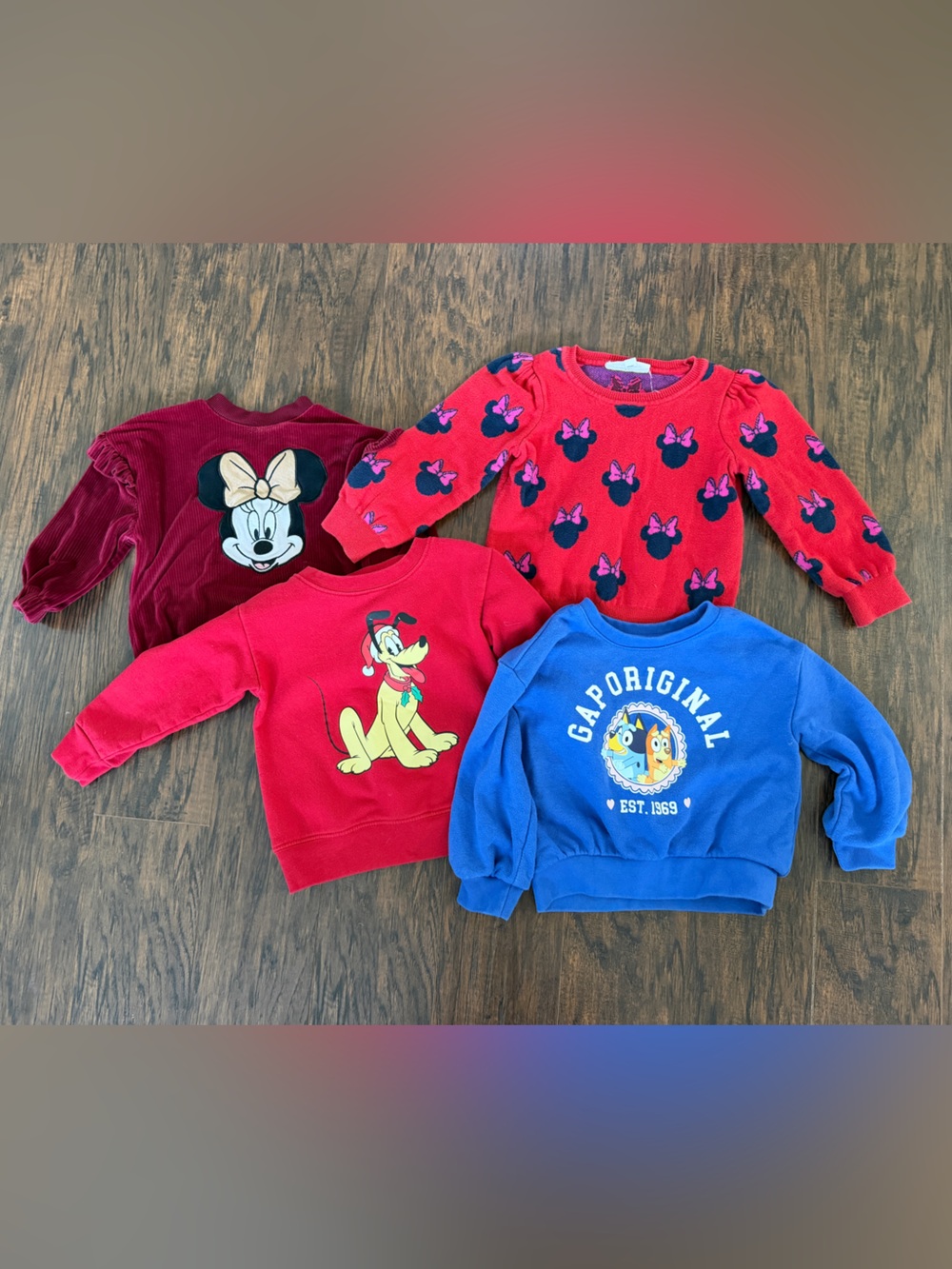GAP/Disney Bundle of 4 3T Sweaters: Minnie Mouse, Bluey & Pluto